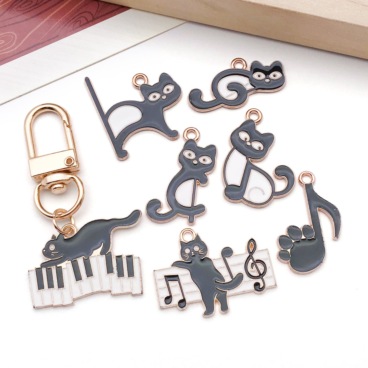 Zinc Alloy Black Cat Piano Music Note charm pendant for DIY necklace phone chain