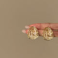 Textured Gold Tone Rounded Square Stud Earrings Fashion Jewelry view 3