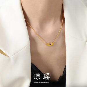 Gold Steel U-Lock Slider Snake Chain Pendant Necklaces