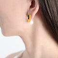 Rectangle Bar Pearl Stud Earrings Black Inlay Metal view 7
