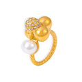 Twisted Band Multi-Sphere Pearl Pavé Gold Steel Rings view 5