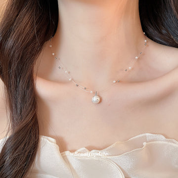 Layered Delicate Chain and Faux Pearl Pendant Necklace