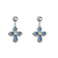 Silver Ball Stud Blue Denim Cross Crystal Drop Earrings view 5