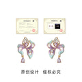 Gold Tone Pastel Enamel Iris Flower Clear Stone Stud Earrings view 3