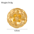 Gold Tone Camellia Polished Metal Brooch Pin for Jackets and Lapels view 2