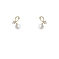 Gold Tone Twisted Loop And White Pearl Drop Stud Earrings For Women view 5