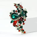 Leaf Cluster Crystal Brooch in Red and Green Colorways view 3