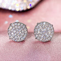 White Gold Round Pavé Cluster Cubic Zirconia Stud Earrings view 2