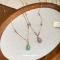 Green Teardrop Pendant and Star Charm Layered Necklace view 2