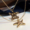 Gold Pave CZ Starfish Pendant Necklace On Fine Chain view 2