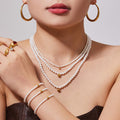 Pearl Bead Necklace Bracelet Set Gold Steel Ball Accent view 1