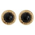 Black Cabochon Round Gold Textured Border Stud Earrings view 5