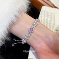 White Pearl Multi Strand Bracelet with Pink Center Stone view 3
