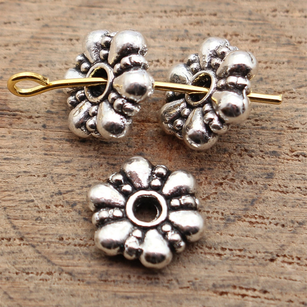 9.9x9.9x3.1mm 1.1g Antique Silver Zinc Alloy Flower Spacer Beads for Bracelet Necklace Jewelry Making
