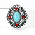 Ornate Oval Turquoise Color Crystal Brooch for Jackets, Coats, and Scarves view 2