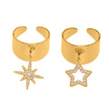 Gold Wide Open Band Ring with Zircon Star Charm Drop Pendant view 5