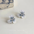 Silver Tone Crystal Flower Stud Earrings Blue Gradient view 6