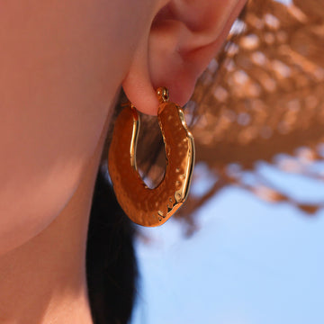 Textured U Shape Hoop Earrings Gold And Steel Tone