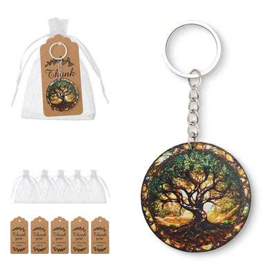 Tree of life round keychain with organza bags and kraft tags