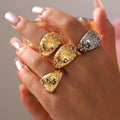 Wide Dome Crystal Pave Statement Ring Gold Steel Tone Band view 1