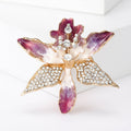 Enamel Orchid Brooch Rhinestone Leaves Blue or Purple Styles view 7