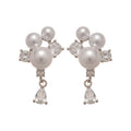 Pearl Cluster Teardrop Dangle Stud Earrings With Polished Metal Details view 5
