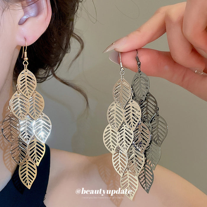 Openwork Leaf Cascade Hook Earrings in Three Finishes