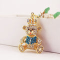 Gold-Tone Rhinestone Crown Teddy Bear Keychain With Lobster Clasp view 7