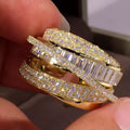 Gold Tone Multi Band Open Adjustable Baguette Pavé Ring view 3