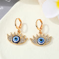 Crystal Lash Blue Evil Eye Huggie Earrings in Gold and Silver Tone view 2