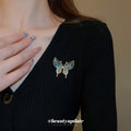Blue Shell Like Butterfly Brooch And Gold Bear Letter M Brooch view 3