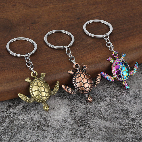Sea Turtle Alloy Keychain Gift Accessory in Vintage and Colorful Finishes