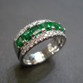 White Gold Tone Green Emerald Cut Crystal Band Sizes 6-10 view 2
