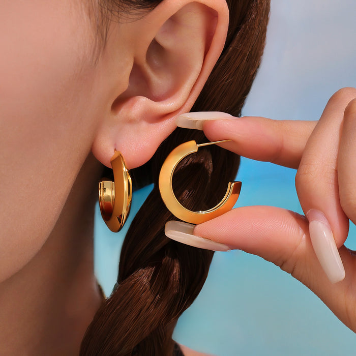 Rounded C Hoop Earrings in Three Sizes and Metal Finishes