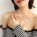 Gold Camellia Shell Disc Pendant Necklace Mixed Link Chain view 4