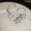 Silver Tone Crystal Flower Ear Hook Earrings Decorative Jewelry Pair view 2