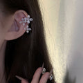 Silver Tone Crystal Floral Ear Cuff Fashion Jewelry view 3