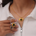 Eye Pendant Necklace Tiger Eye Or Black Glass Gold Steel view 3