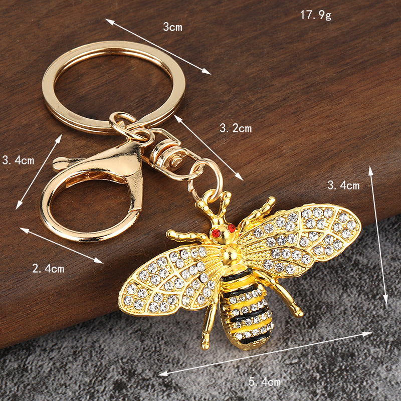 Rhinestone Bee Alloy Keychain Bag Charm Car Key Accessory