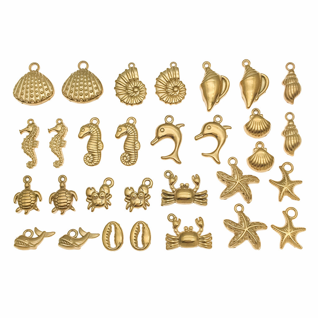 Gold Stainless Steel Ocean Shell Starfish charm pendants for DIY necklace bracelet