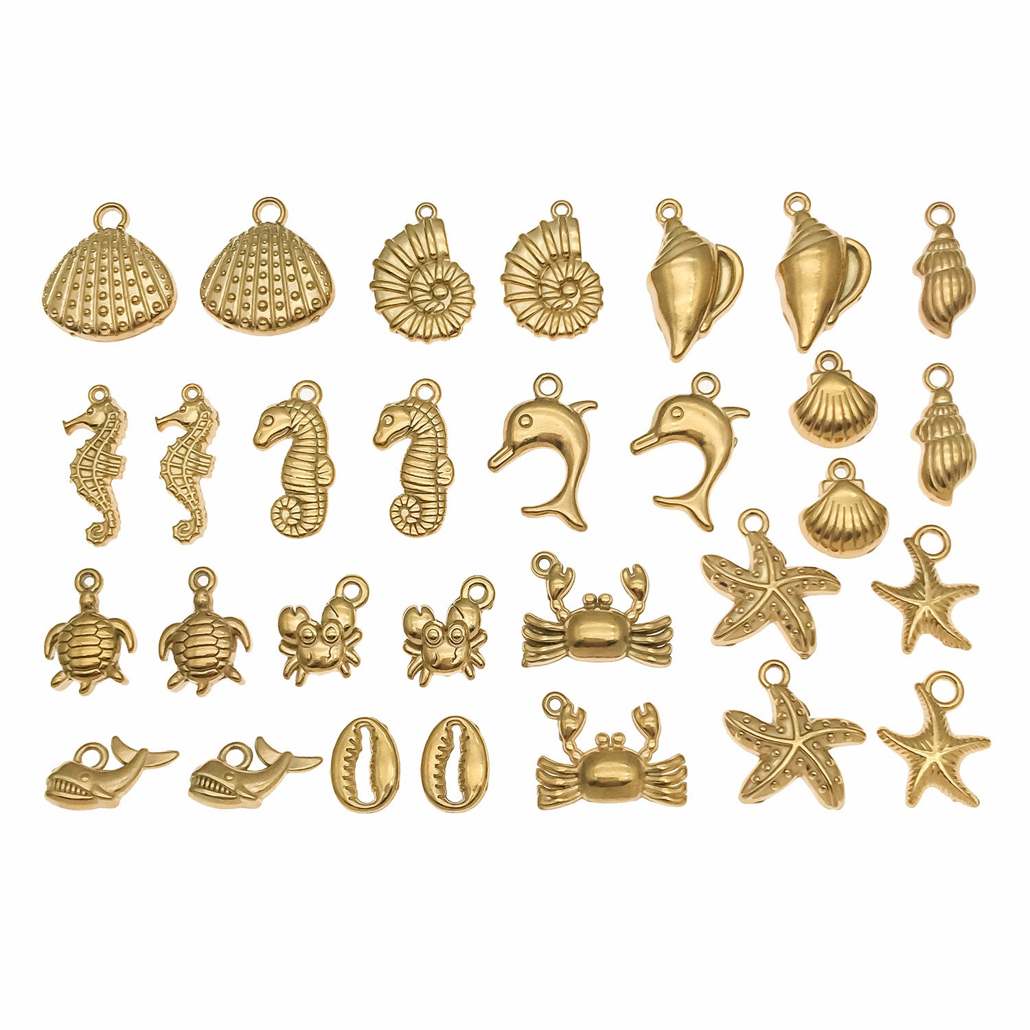 Gold Stainless Steel Ocean Shell Starfish charm pendants for DIY necklace bracelet