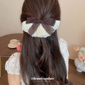 Pleated Satin Bow Spring Hair Clips Ivory And Coffee view 3