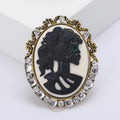 Skeleton Lady Cameo Brooch with Crystal Border Decorative Metal Pin view 2