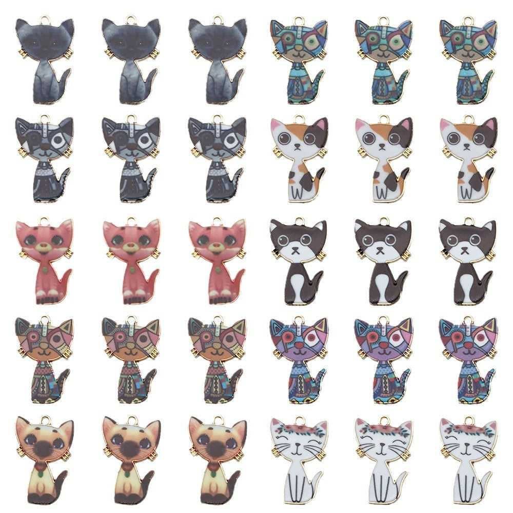 17x26mm KC Gold Enamel Zinc Alloy Standing Cat Charm Pendant for DIY Creative Jewelry Making