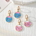 Donut Charm Huggie Earrings Pink Blue Enamel 2 Styles view 1