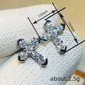 White Gold Cross Stud Earrings Clear Stone Set Metal view 4