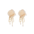 Ivory Fabric Flower Beaded Tassel Earrings Decorative Jewelry view 5