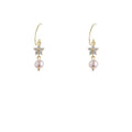 Gold Tone Clear Stone Snowflake And Pink Pearl Hook Earrings view 5