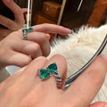 Silver Tone Open Dual Pear Green Crystal Bypass Ring view 1