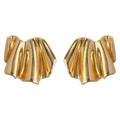 Gold Tone Curved Pleated Fan Sculptural Stud Earrings For Women view 5